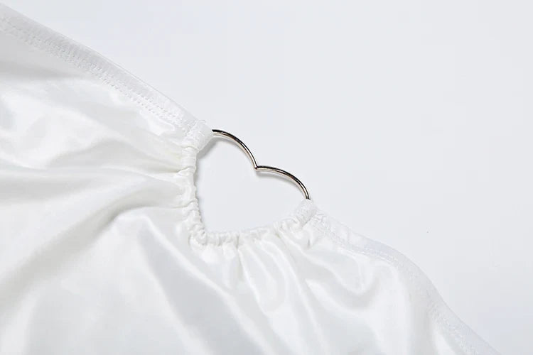 Metal Hearts Strapless Dress Women Fashion Print Sexy Cleavage Backless Skinny Peach Hip Mini Bodycon