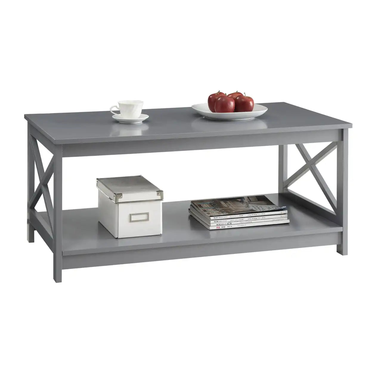 Oxford Coffee Table with Shelf, Transitional & Coastal Style,Two Tiers of Spacious Shelving