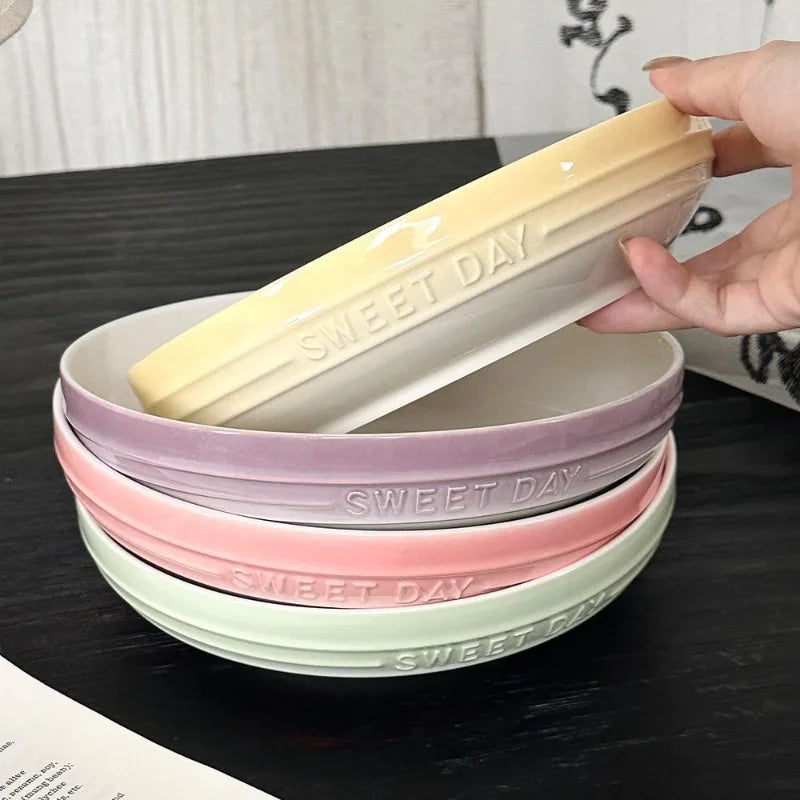 Gradual Change 8-inch Ceramic Deep Plate, High-end High-value Trays Underglaze Color Deep Plate Bowls