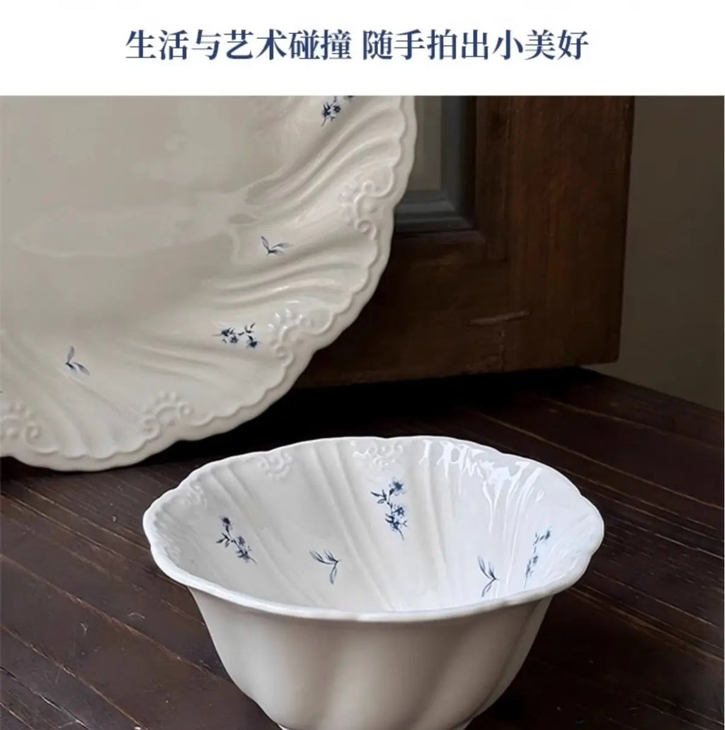 Ceramic Floral Bowl Dish Set Oval Plate New French Medieval High-end Cup Dish Set