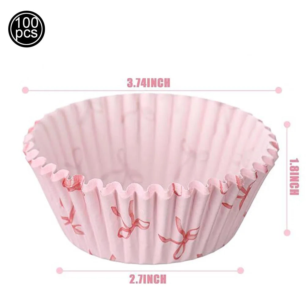 Pink Bow Paper Baking Cups Cupcake Wrappers Bow Cupcake Toppers