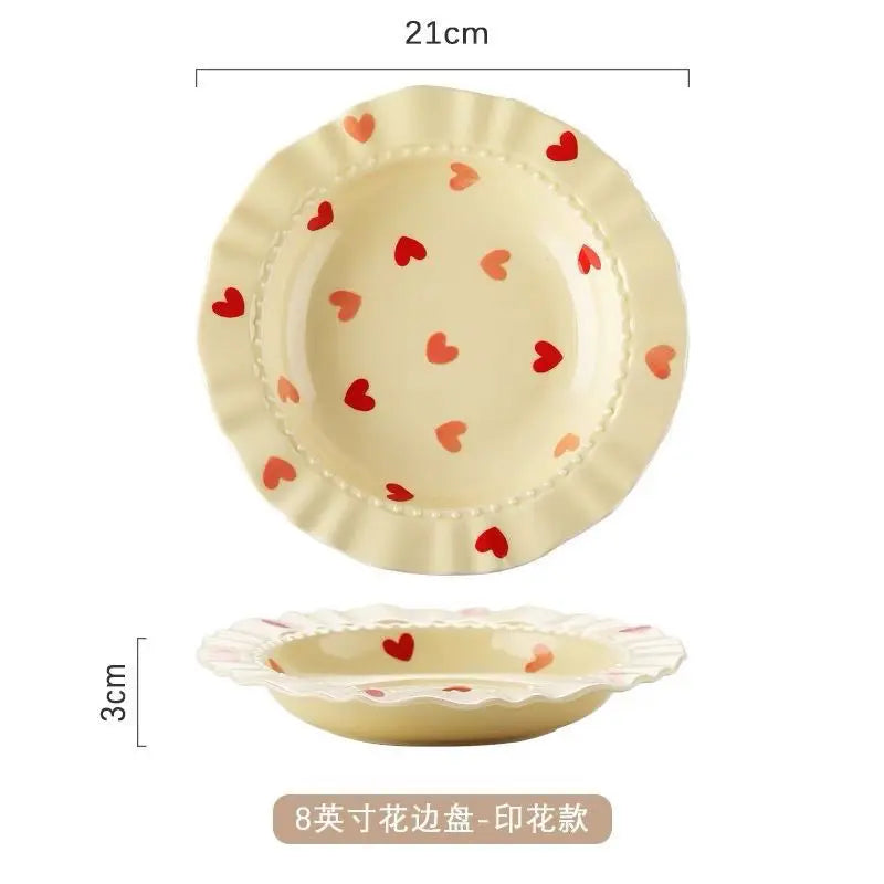 Cream Love Heart Lace 8.5inch French Deep Plate Ceramic