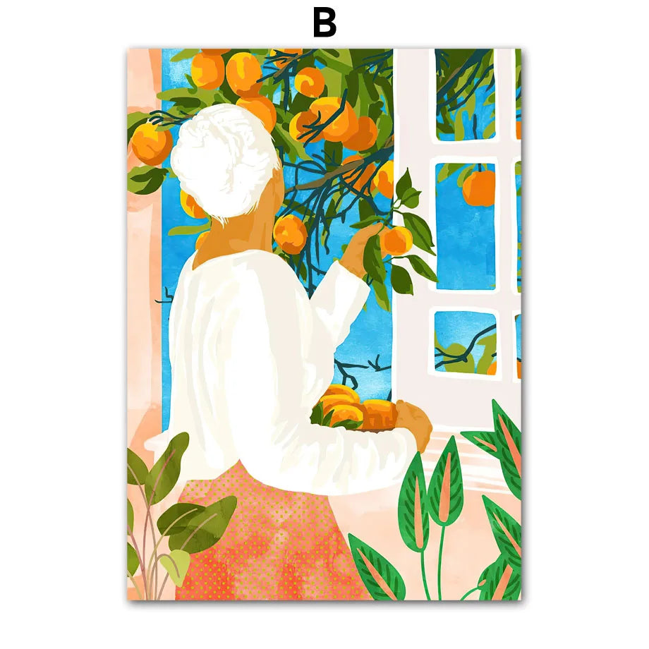 Garden Lemon Fruit Flower Plants Abstract Illustration Poster And Prints Wall Art Canvas Painting Pictures For Decor