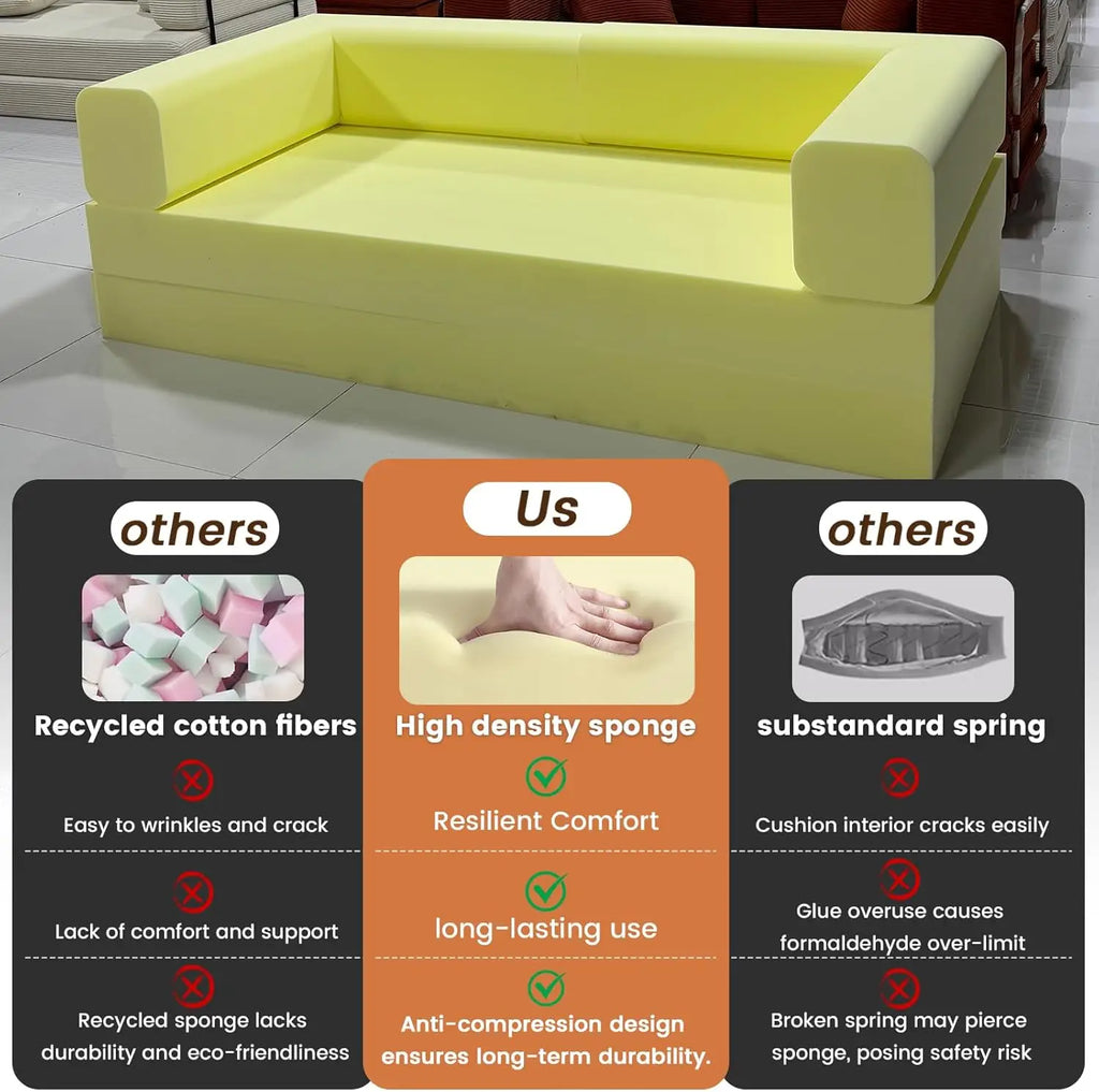 Combination Modular Sofa Living Room Folding Sofa Bed Convertable Corduroy Couch Floor Sleeper 4-in-1 Comfy Foldable Lazy