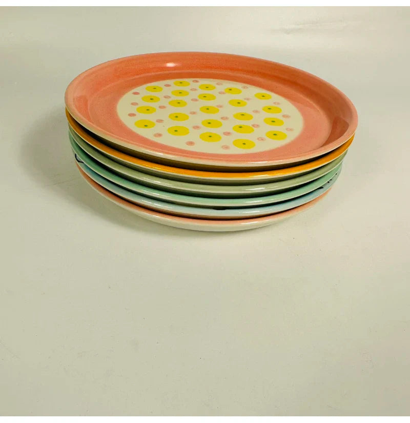 Ceramic Plate Korean Style Household Round Porcelain Dinnerware