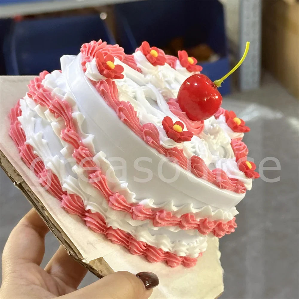 Lifelike Strawberry Cream Design Vibrant Pink Box Themed Photoshoots Jewelry Gifts Props Fake Cake Trinket Case Sweet Style