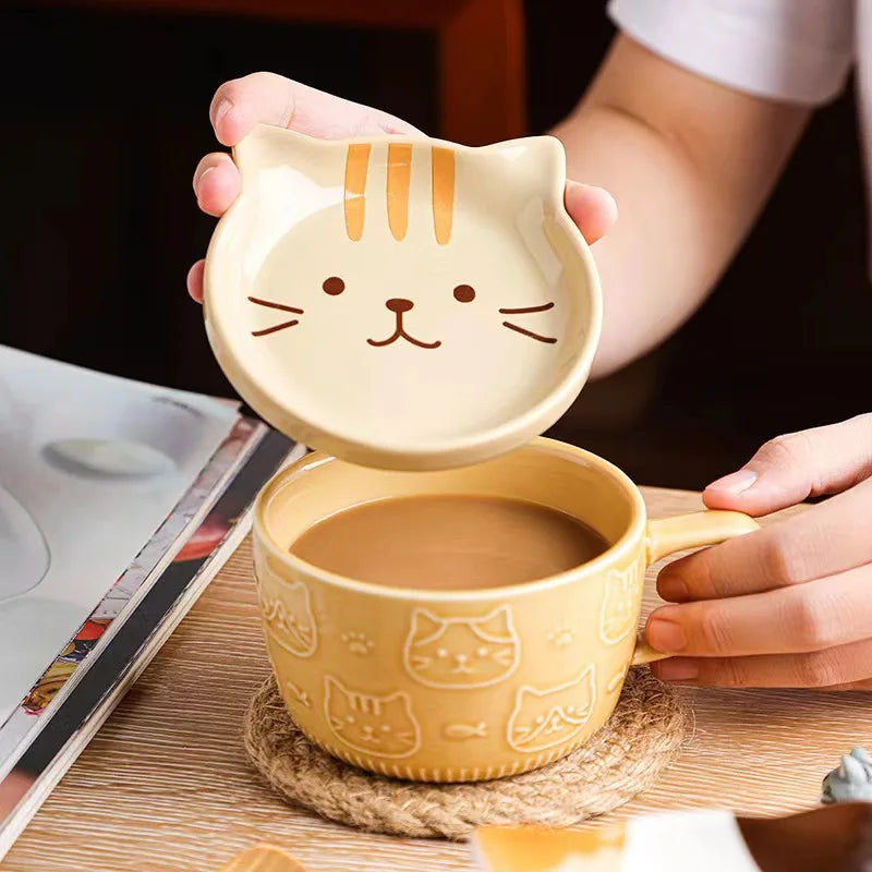 Cartoon Animal Ceramic Cup with Lid Mug Porcelain Home Kitchenware