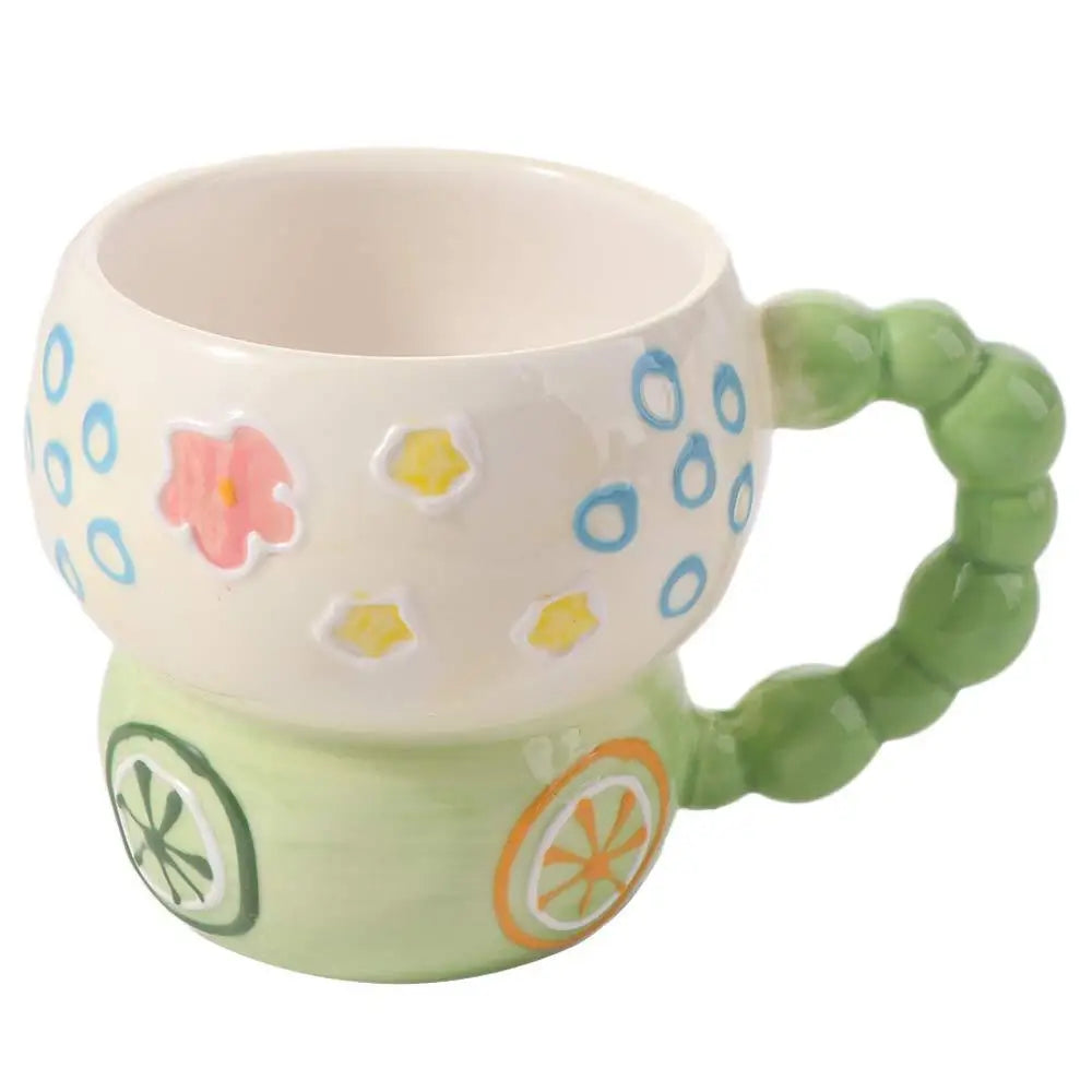 Cute Ceramic Breakfast Cup Hand Painted Large Capacity Floral Pattern Cup