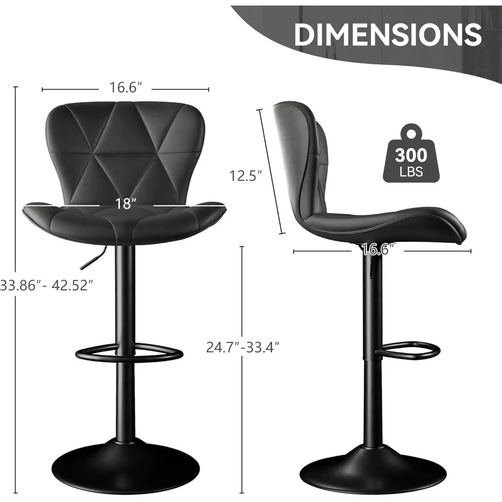 Faux Leather Bar Chairs Adjustable Swivel Barstools, Upholstered Counter Height with High Backrest for Kitchen Island