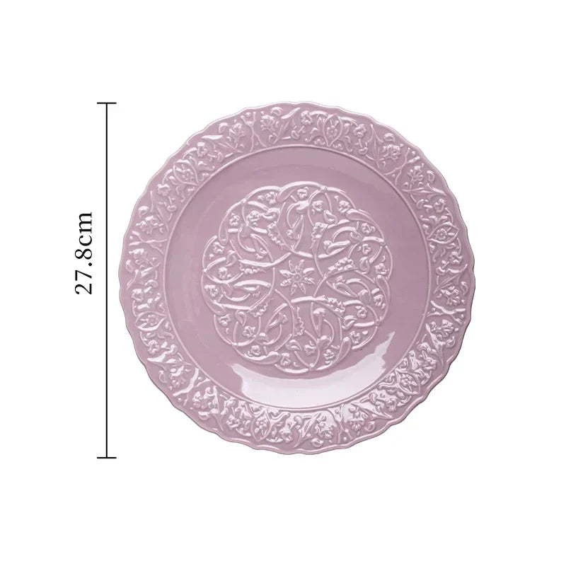 Purple Ceramic Plate Retro French Style Exquisite Dining Plates Home High End Tableware