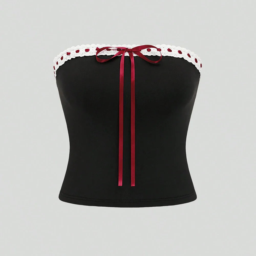 Plus size Women's Elegant tie with Bow Tie Tops Y2K Suit Breastplain Solid Colour Slim Sexy Polyester T-Shirt