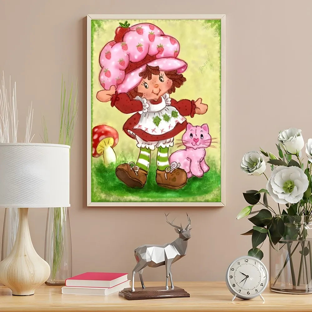 Cartoon Strawberry Shortcake Poster Cute Pink Room Decor Printing Home Decoration Waterproof Bathroom Room BedRoom Posters