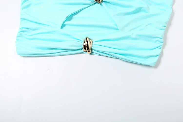 Sexy Women 2 Piece Set Coquette Hot Hollow Pleated Mini Tanks+Cross Maxi Skirts