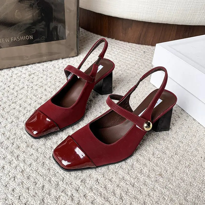 Fashionable High Heels, Summer New Style Spliced One-Strap Sandals, Sexy Exposed Heel Mid-Heel Sandals