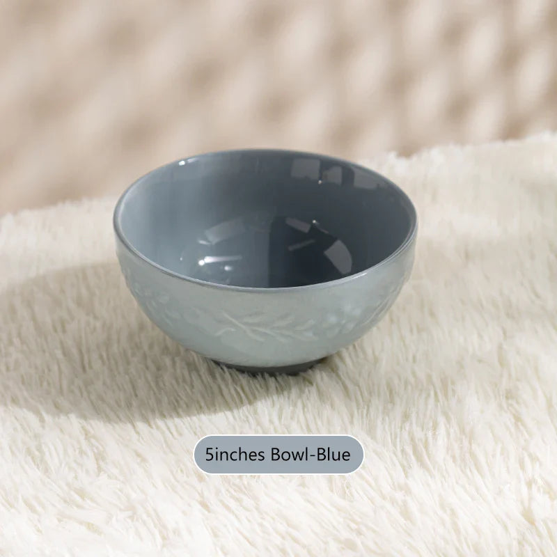 Glossy Solid Ceramic Serving Plate Floral Print Cute Bowl Versatile Dishes Simple Kitchen Tablewares