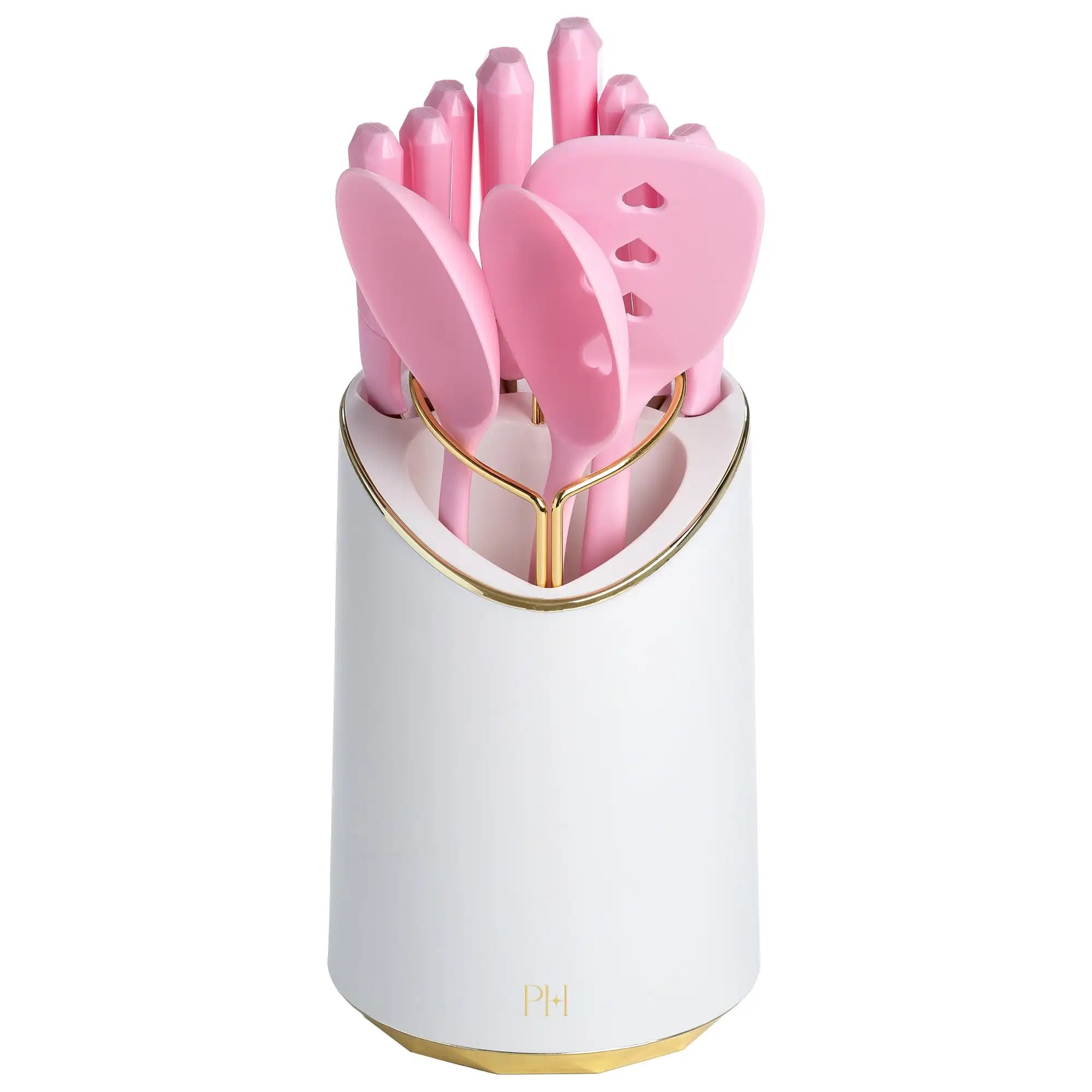 Pink Piece Knife and Kitchen Utensil Set with Caddy