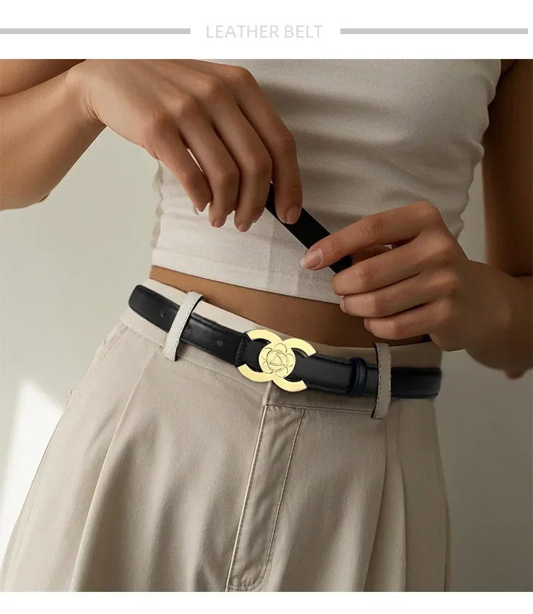 Women's Versatile Belt, Elegant Retro Style, Square Alloy Buckle