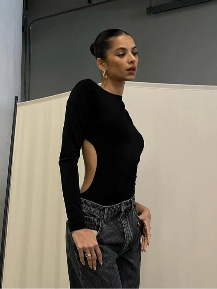 Streetwear Y2K Sexy One Shoulder Long Sleeve Backless Skinny Jumpsuit Ladies Aesthetic Bodycon Bodysuits
