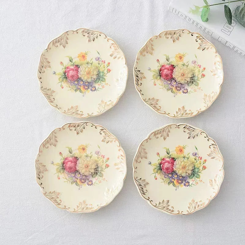 Rose Flower Hand Painted Cup Saucer Dish Kitchenware