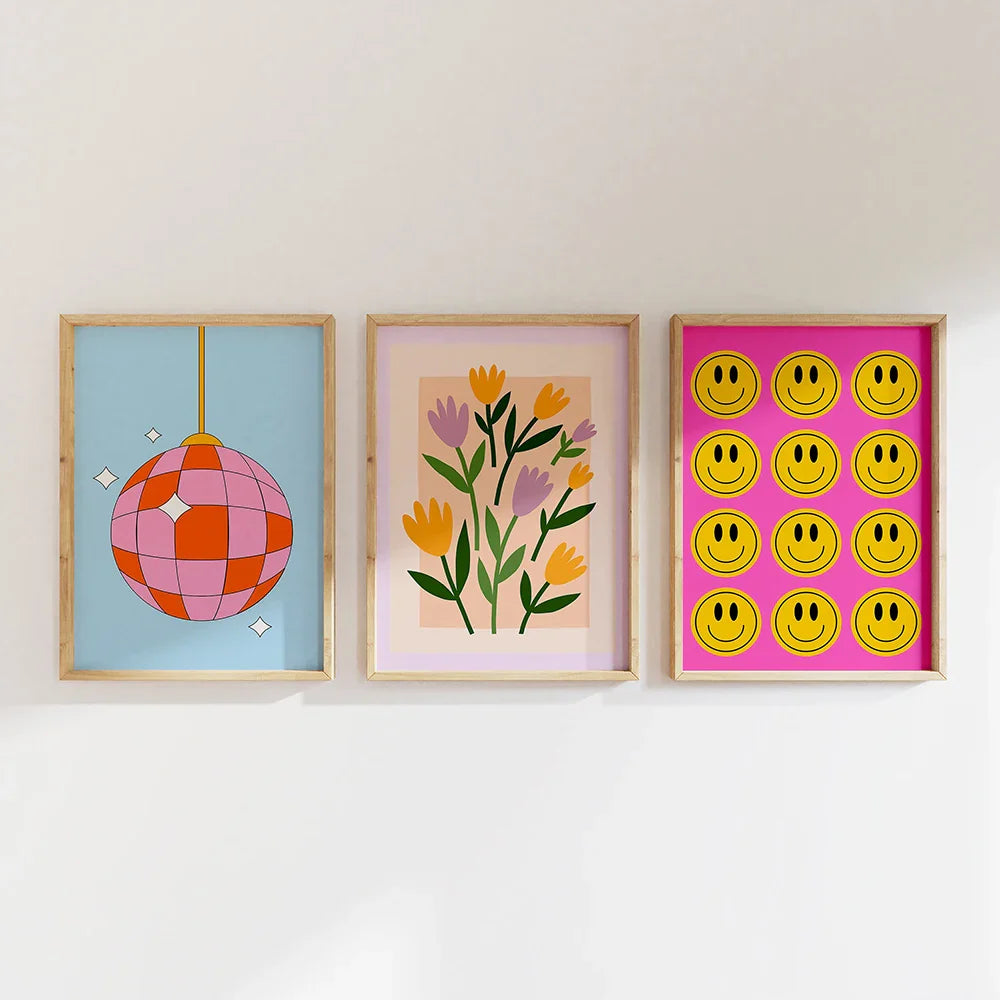 Pink Preppy Poster Print Dopamine Wall Art Pictures Danish Dorm Room Decor Colorful Canvas Painting Trendy Art Murals Decoration