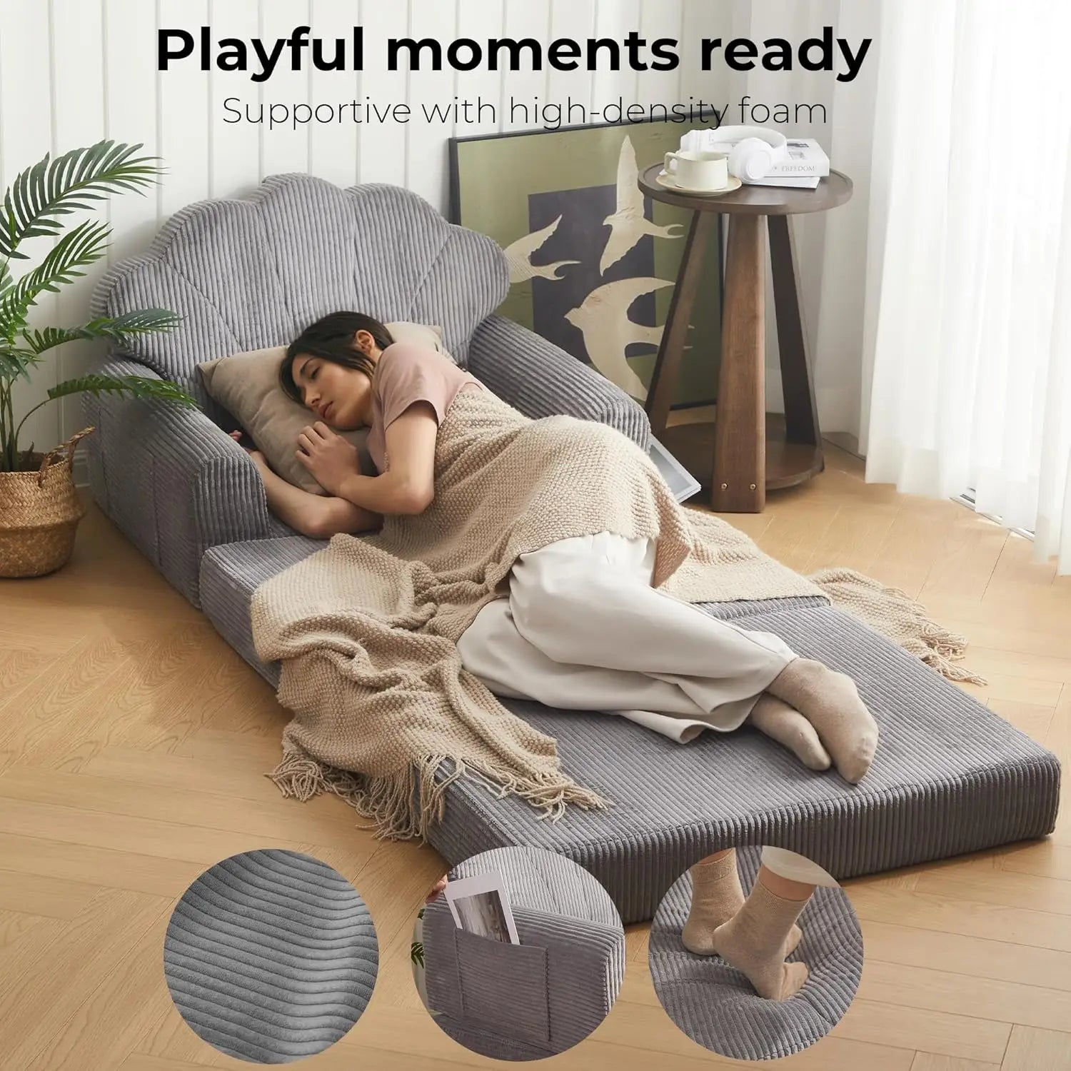 Folding Sofa Bed, Convertible Sleeper Chair Bed with Armrest/Back Support, Comfy Floor Sofa Futon Couch Lounge Foldable Mattress