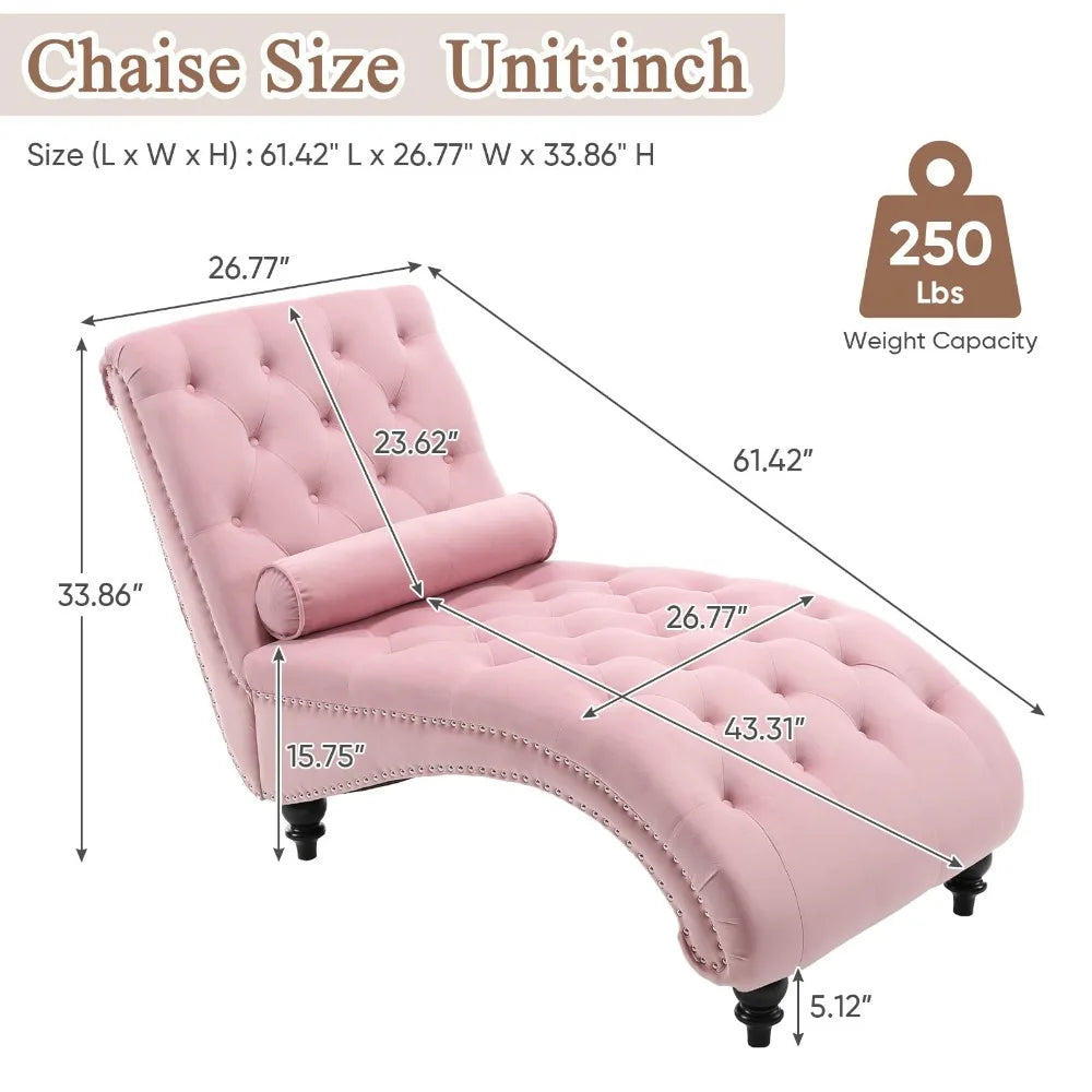 Chaise Lounge Chair Indoor, Modern Button Tufted Velvet Upholstered Leisure Accent Chair, Recliner Sofa Single Sleeper Sofa