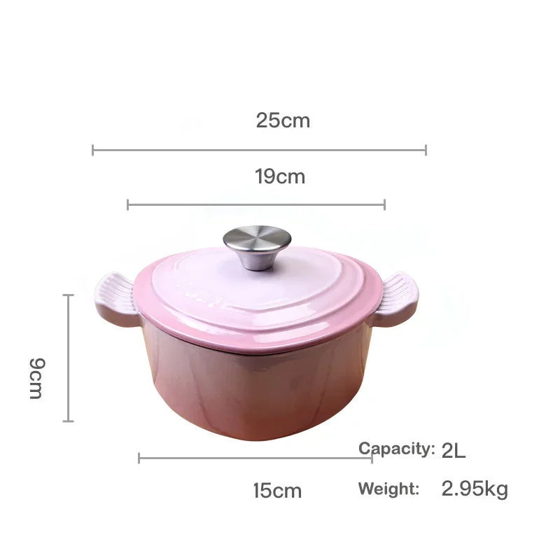 Pink Saucepan Enamel Pot Non-Stick Pot Heart-shaped Cookware Cast Iron Pot Kitchen Accessories Cooking Tools
