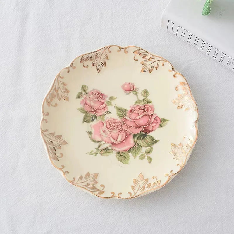 Rose Flower Hand Painted Cup Saucer Dish Kitchenware