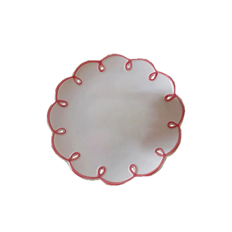 Ceramic Plate Floral Shape Solid Color Hollow Out Flat Dinnerware Afternoon Tea Cake Cookies Dessert Plates