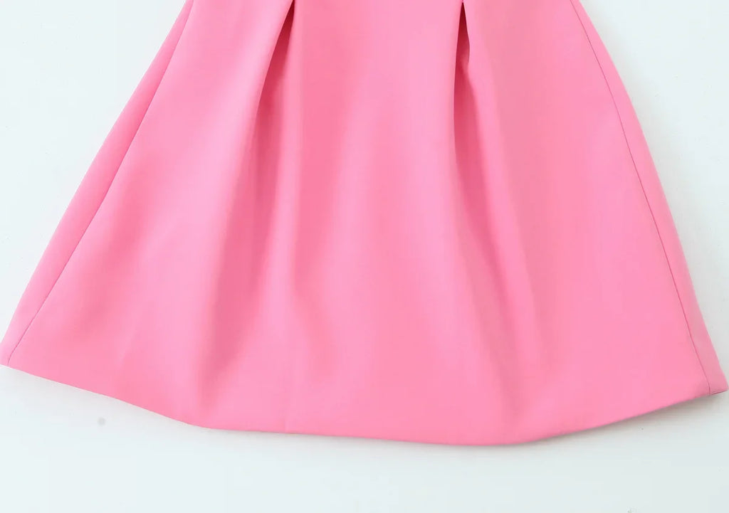 Ladies Pink Spaghetti Strap Dress Summer New Simple Style Women Slim Short Dress Party Fashion A-Line Dress