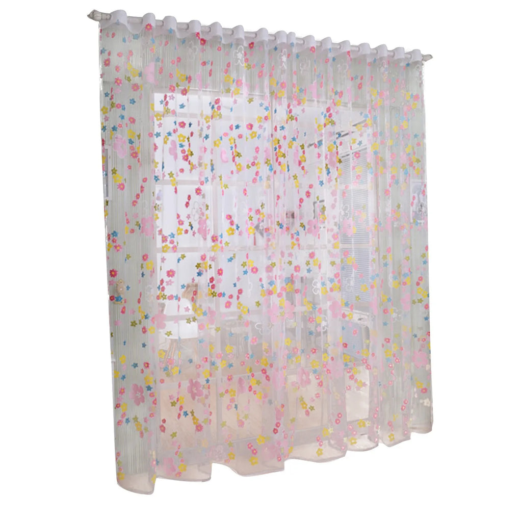 Romantic Pink Embroidered Tulle Curtains Hanging Flower Sheer