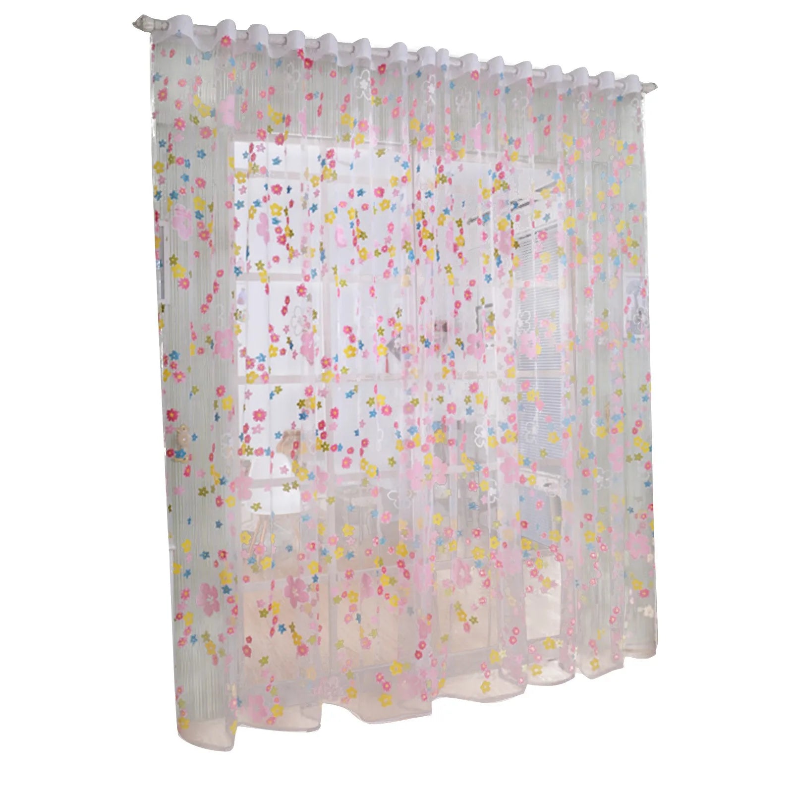 Romantic Pink Embroidered Tulle Curtains Hanging Flower Sheer