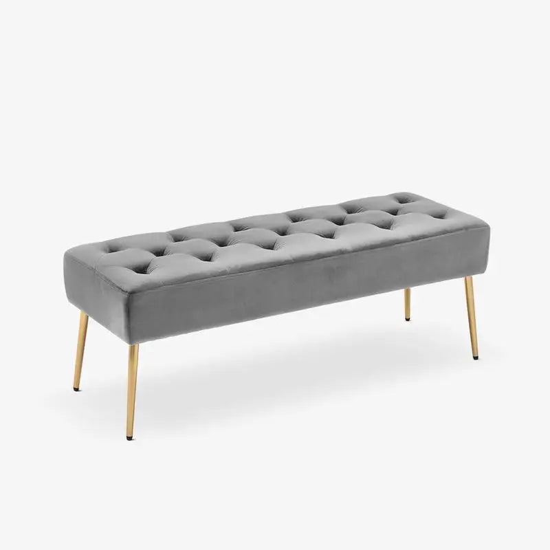Velvet Tufted Bench with Gold Legs â€?Modern Upholstered Entryway & Bedroom Seating, 46â€?Wide