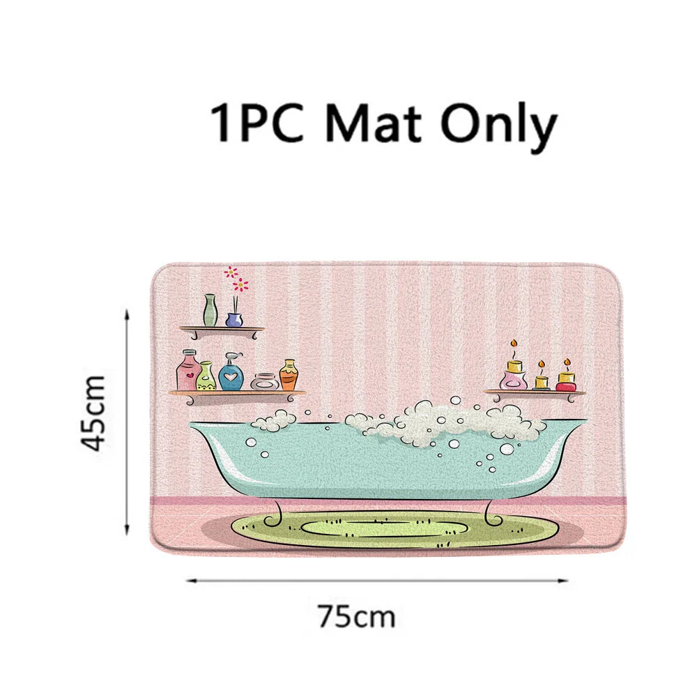 Pink Girl Print 3D Shower Curtain Romantic Polyester Bathroom Curtain Anti-slip Bath Mat Set Toilet Rugs Carpet Decor