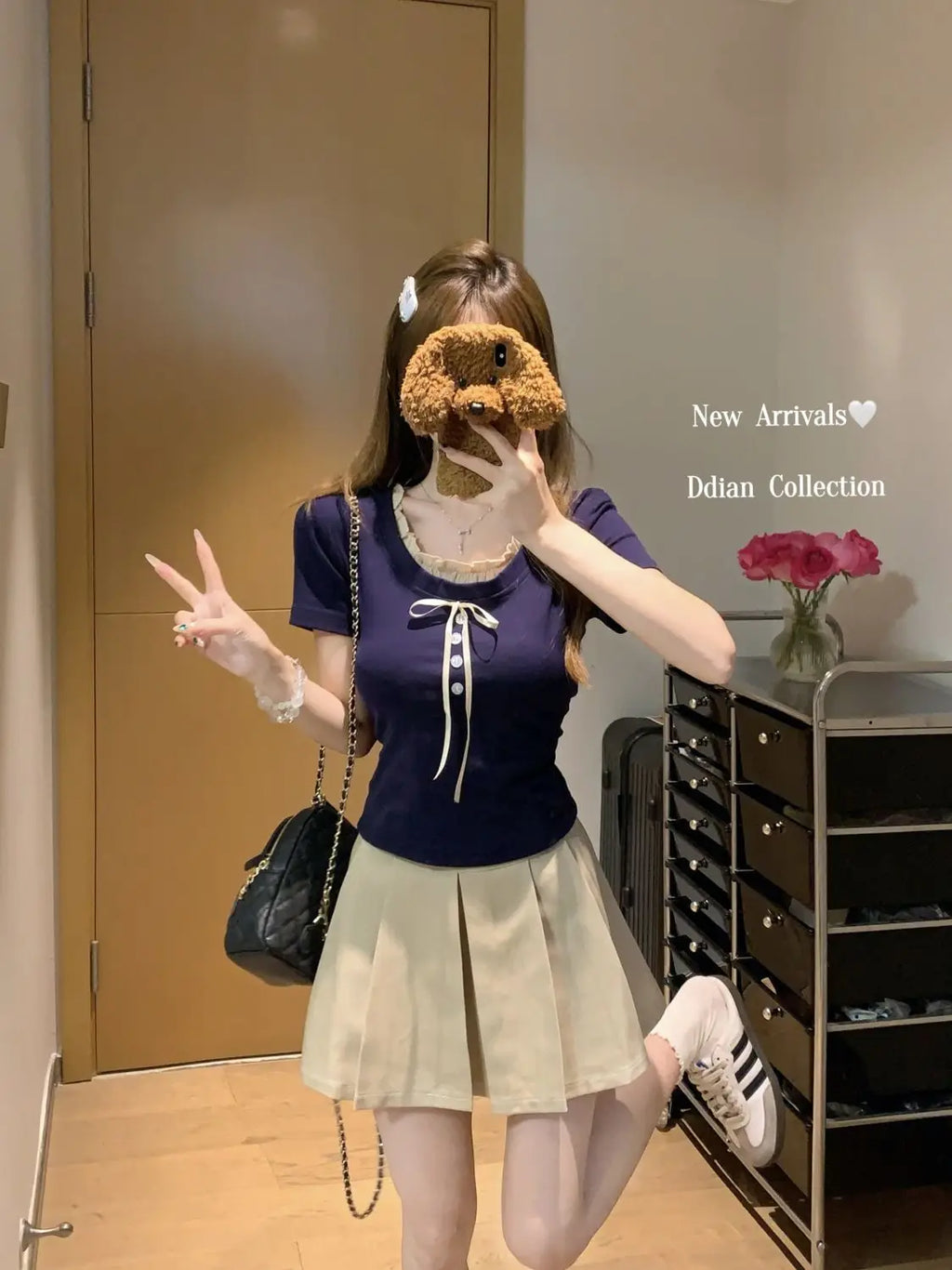 Sweet Style Fake Two-piece Bow Sweet Girl Top Short Sleeve T-shirt Slim Fit