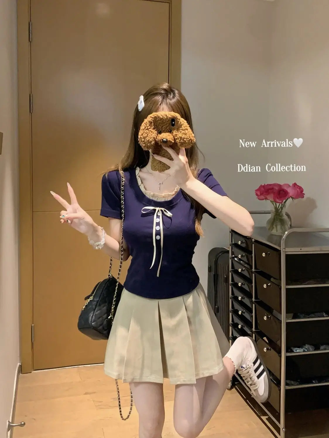 Sweet Style Fake Two-piece Bow Sweet Girl Top Short Sleeve T-shirt Slim Fit