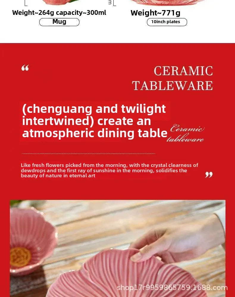 Ceramic Flower Serving Plate Cake Dessert Plate Flower Ceramic Bowl Tableware Set Dining Table