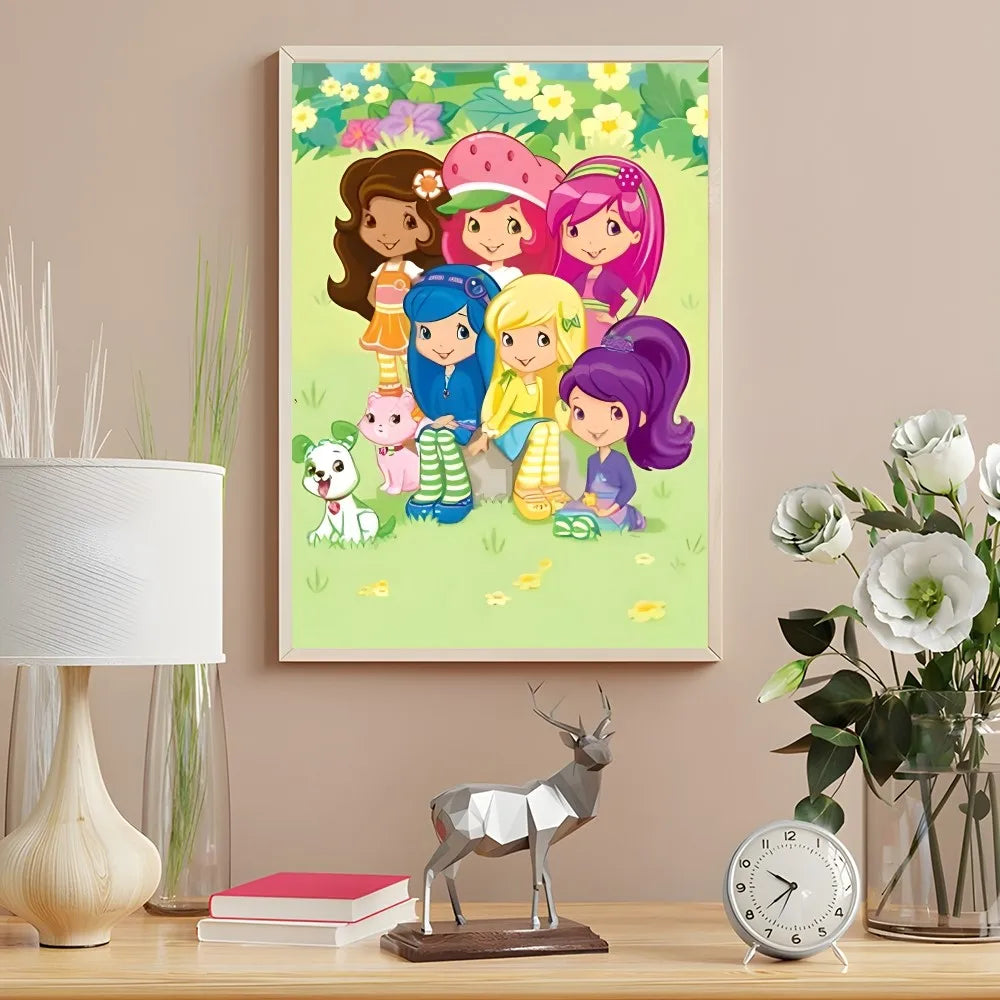 Cartoon Strawberry Shortcake Poster Cute Pink Room Decor Printing Home Decoration Waterproof Bathroom Room BedRoom Posters