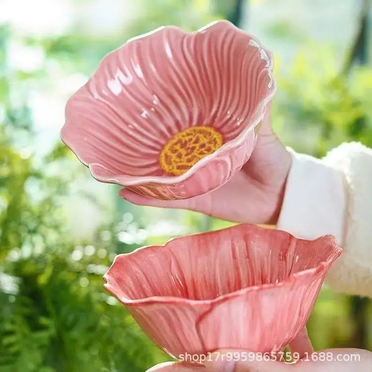 Ceramic Flower Serving Plate Cake Dessert Plate Flower Ceramic Bowl Tableware Set Dining Table