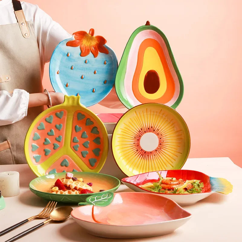 Fruit Shaped Ceramic Plate Creative Salad Plate Lovely Ceramic Tableware Fruit Plate Bowl Set Oven Dish Salad Bowl