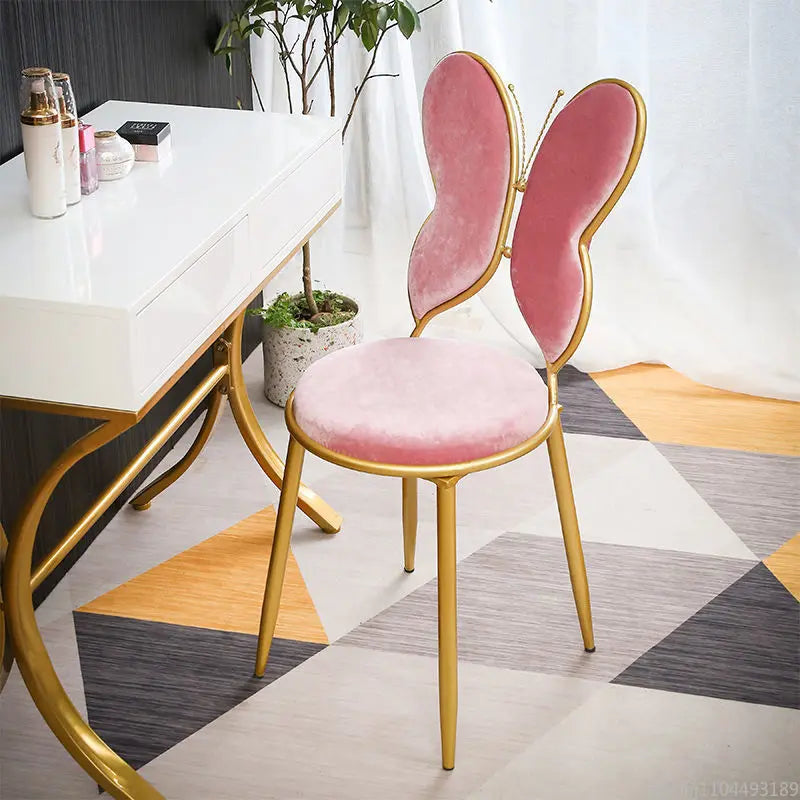 Modern Velvet Bow Stool - Nordic Vanity Chair with Backrest, Luxe Makeup Stool for Bedroom, Instagrammable Pink Accent Seat