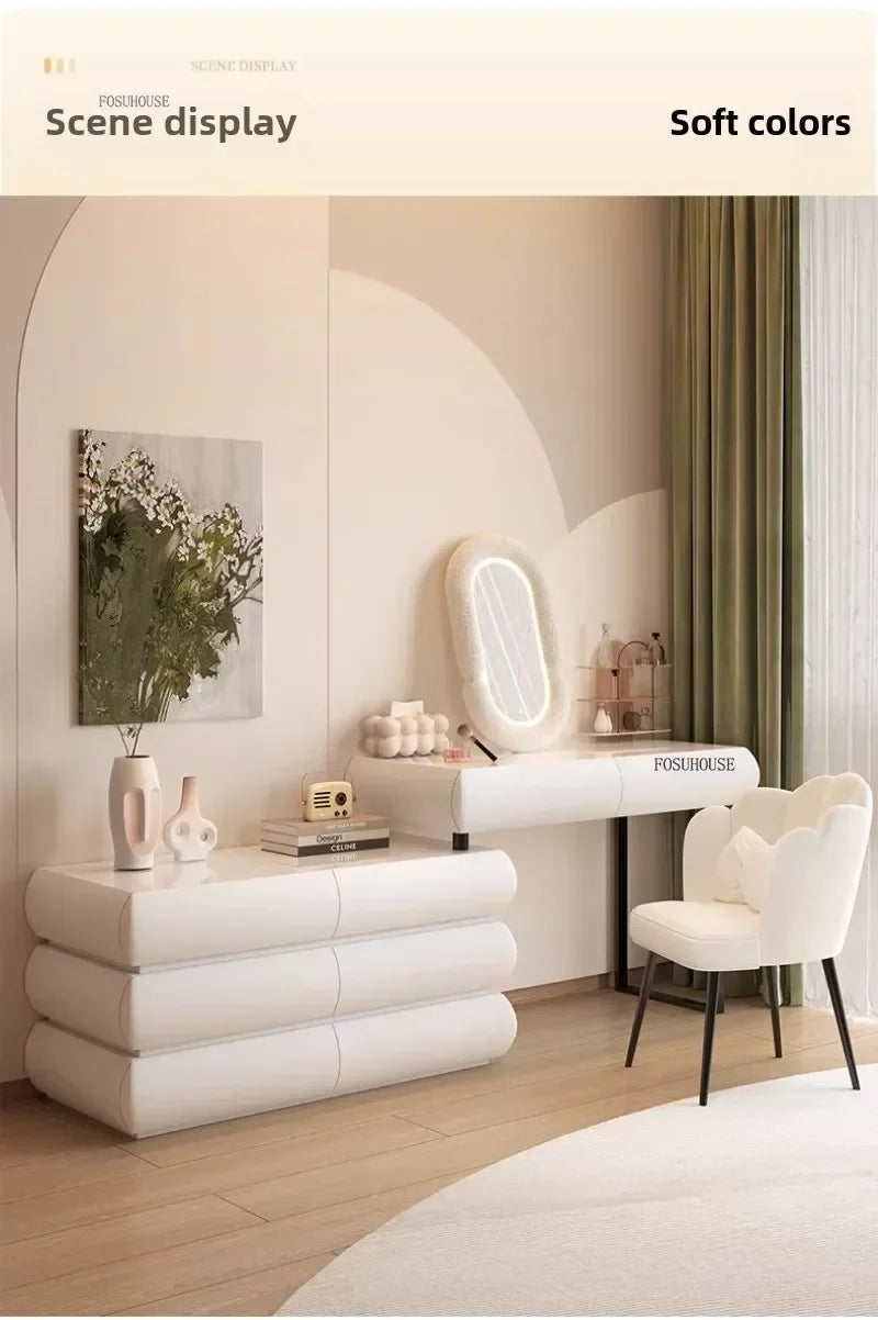 Multifunction Girls Vanity Table Corner Placement Mobile Luxury Dressers Set