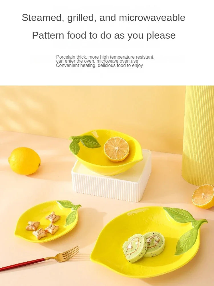 Lemon Shaped Ceramic Dinner Plate Soup Bowl - Fruit Snack Dishes Tableware