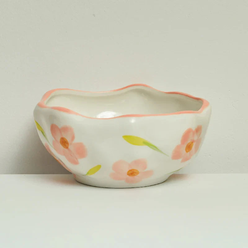 Korean Style Mug Irregular Hand-painted Flowers Ceramic Mugs