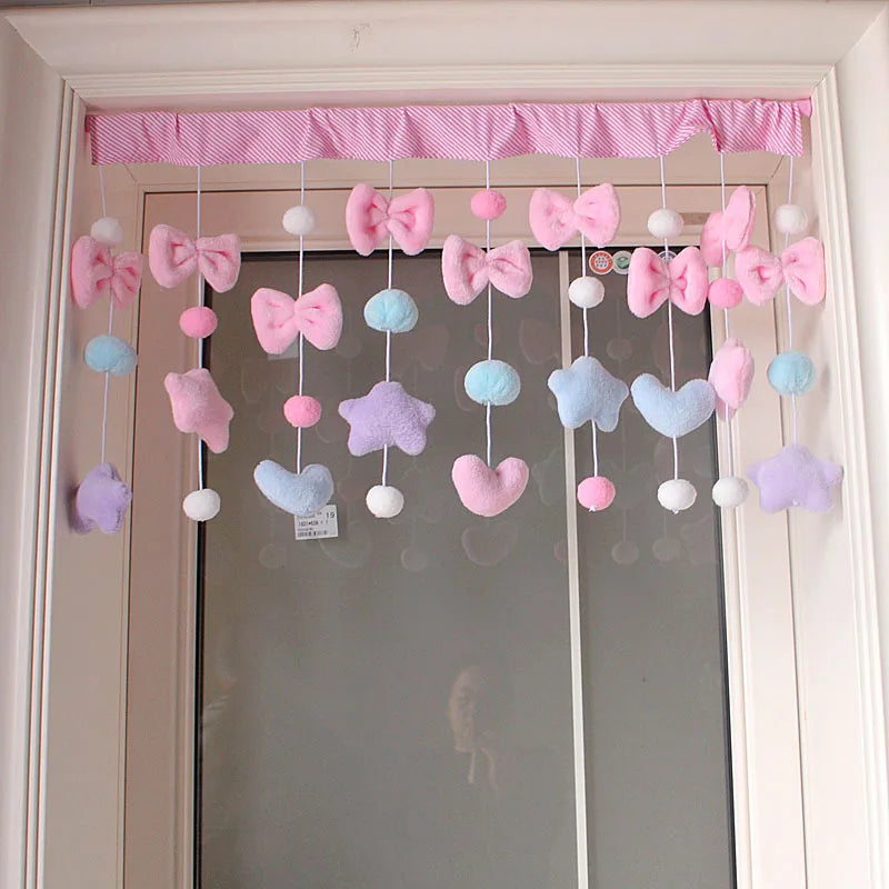 Pink Bow Heart Shaped Curtain  Decor Tassel Curtain Divider String Girl Room Living Partiton Sweet Beaded Window Valance