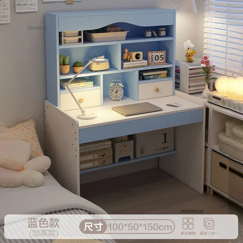 Girl Pink Bookshelf and Bookcase Integrated Study Desk with Storage Gaming Table Modern Office Furniture