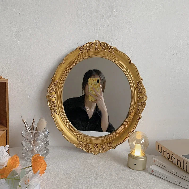 Vanity Mirrors Baroque Frame Mirror Gold Shield Wall Decorative Mirrors Plate