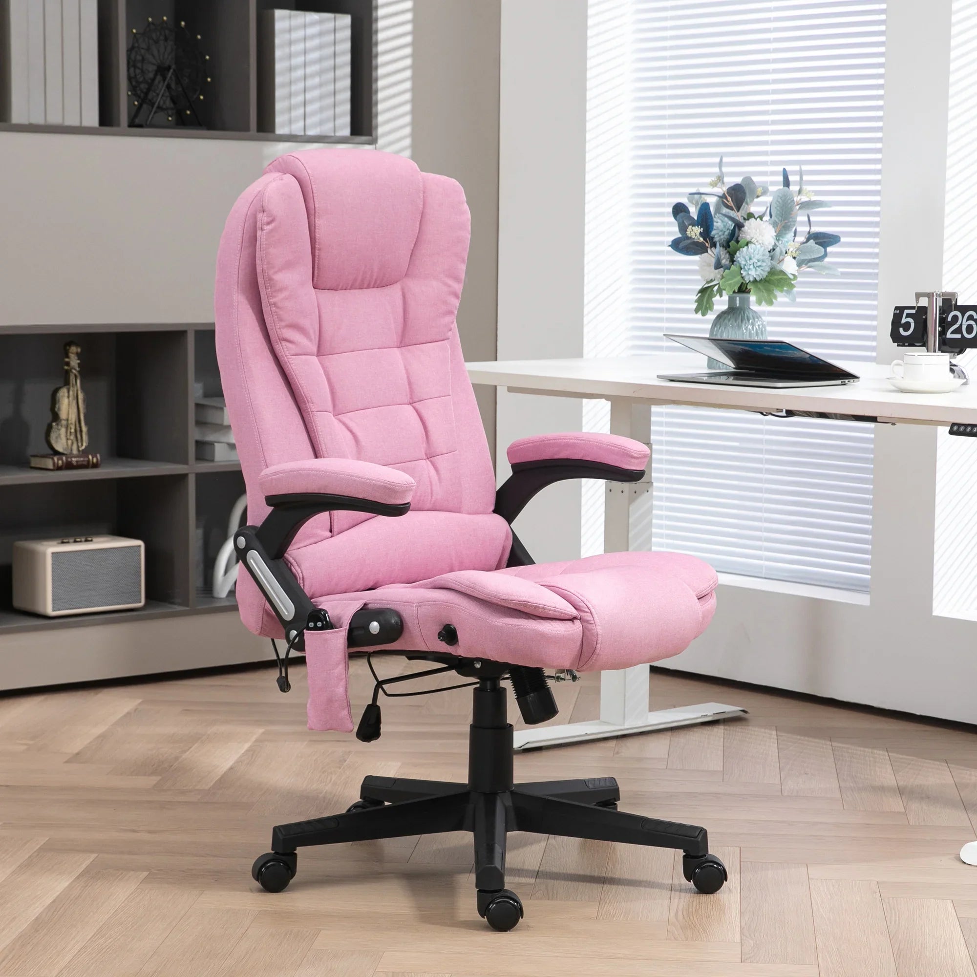 Massage Office Chair with 6 Points Heat Linen Executive Office Chair Pink