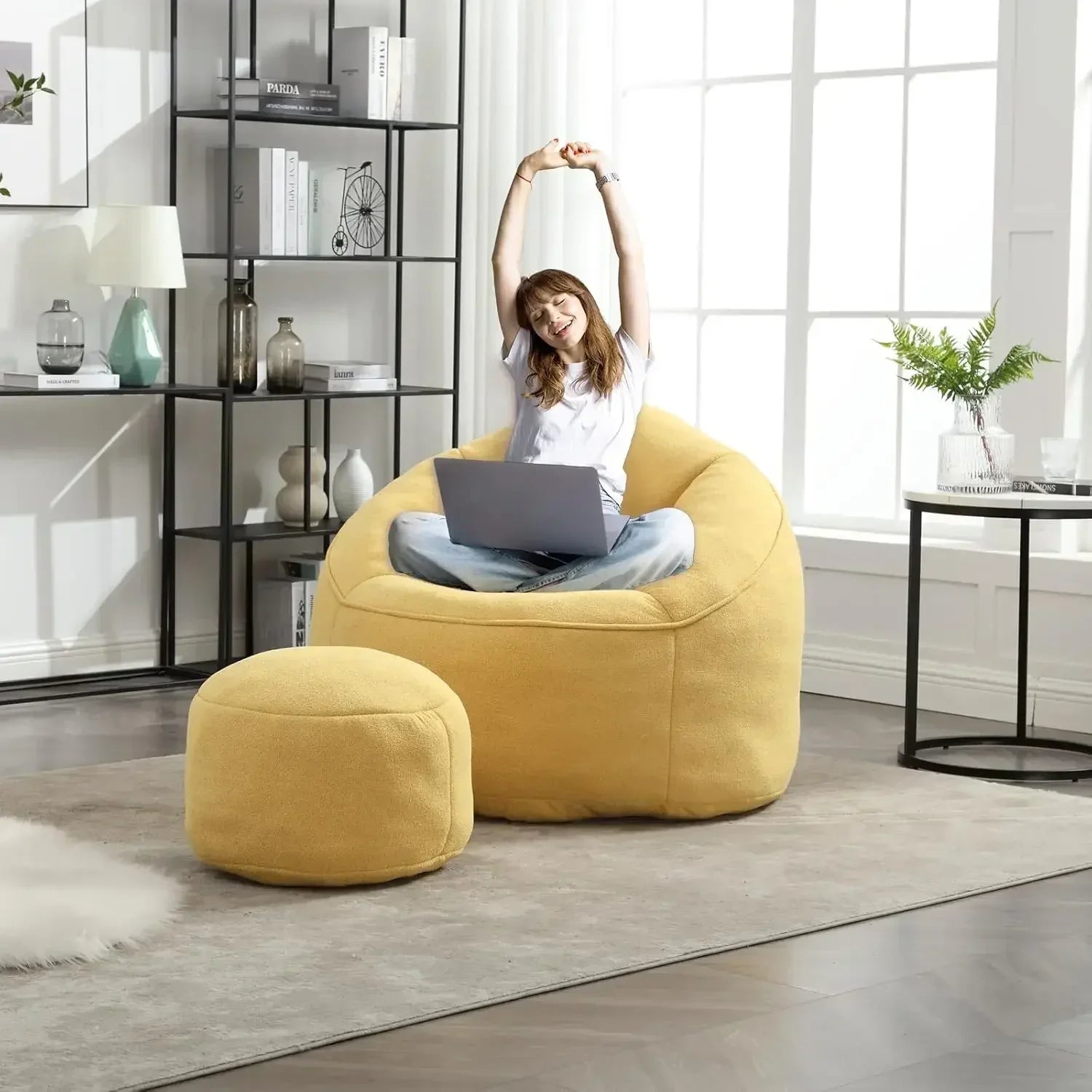 New Beanbag chair and footstool, comfortable beanbag sofa chair, high-pressure foam couch, used in living room and bedroom