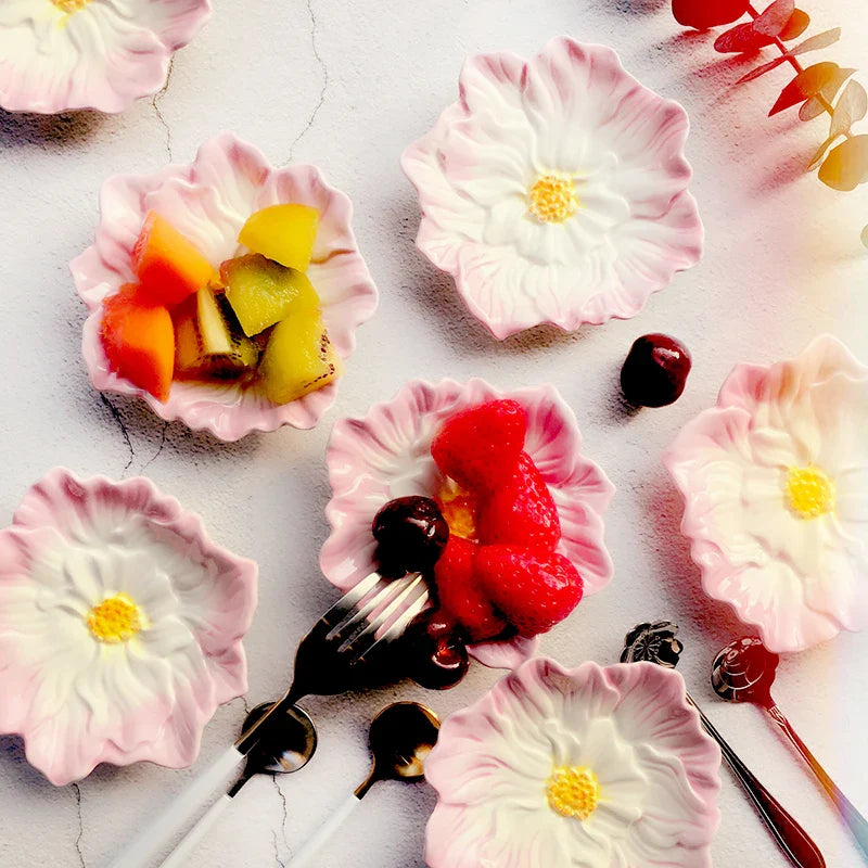 Cute Ceramic Small Dish, Painting Underglaze Color Flower Shape